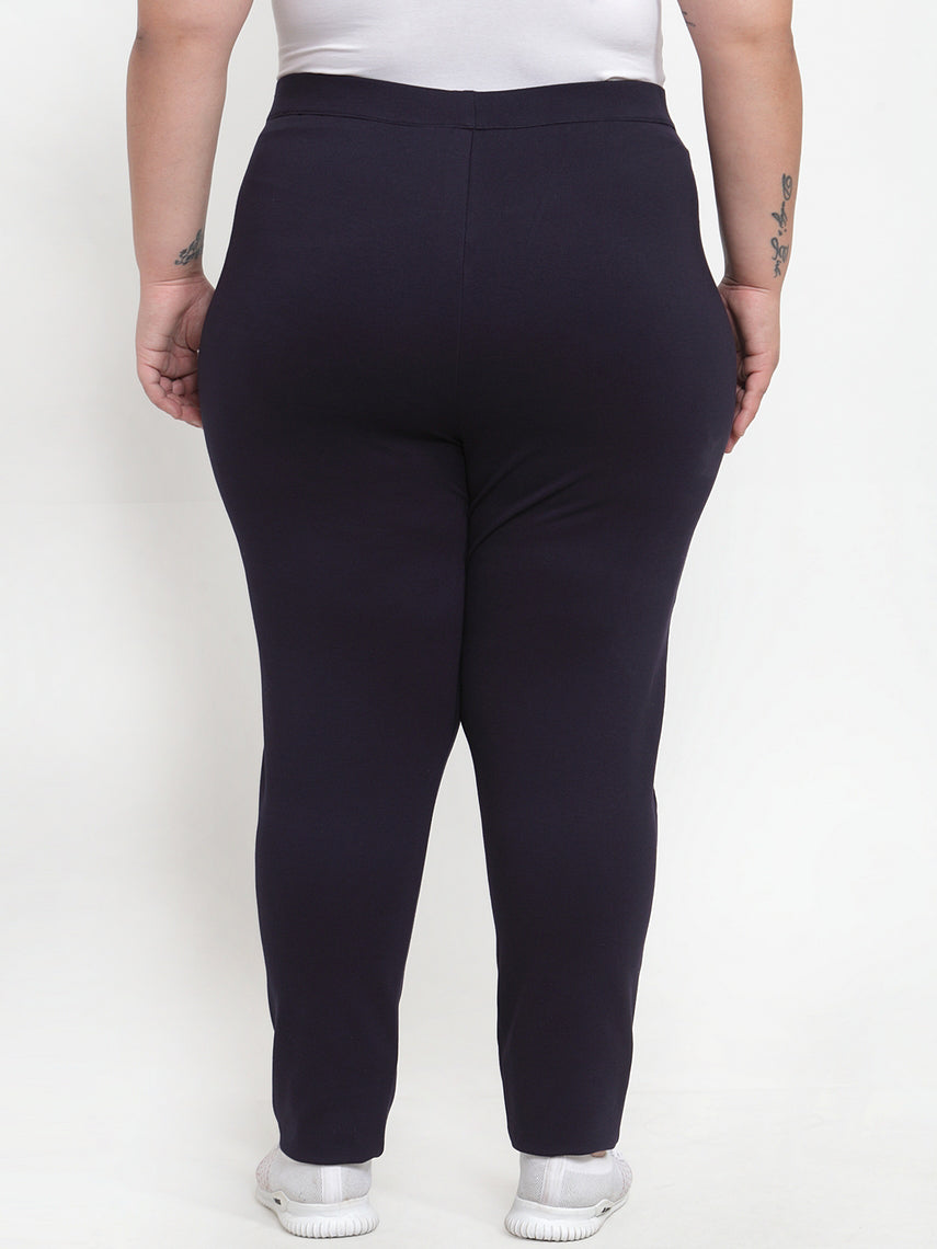 Plus Size Women Navy Blue Solid Slim-Fit Jeggings