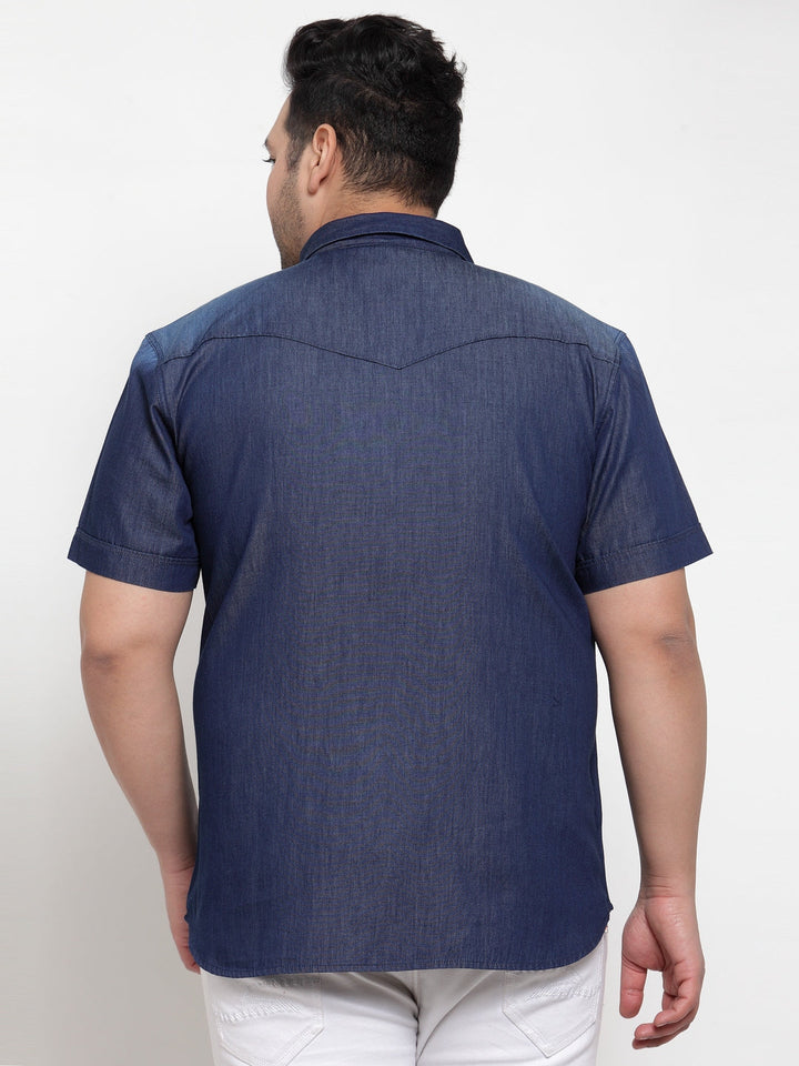Plus Size Men Blue Regular Fit Faded Casual Denim Shirt