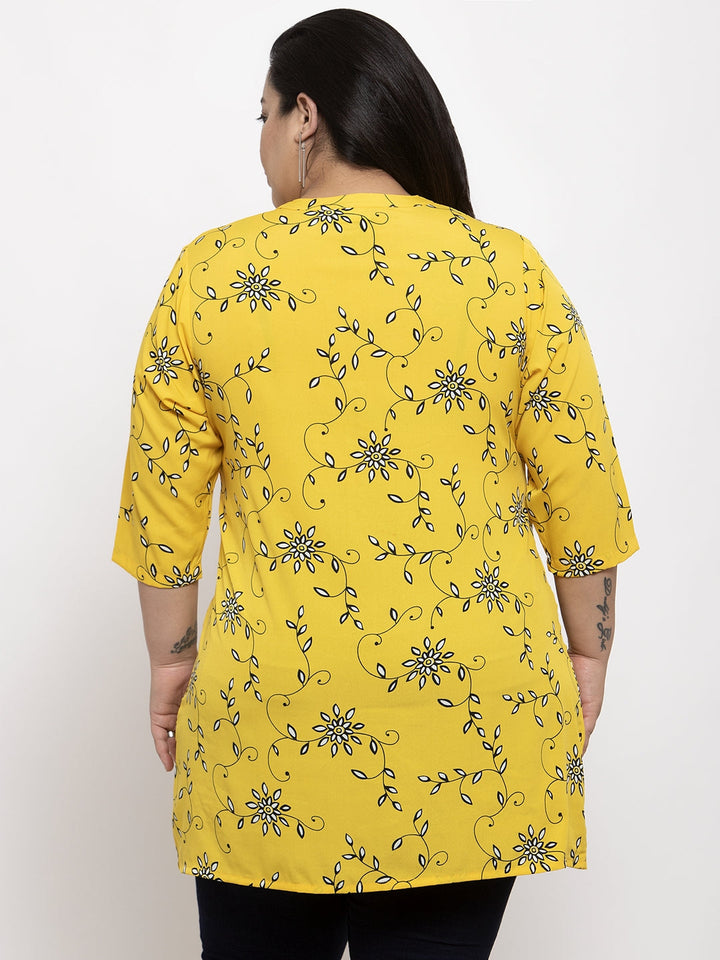 Plus Size Women Yellow Floral Printed Tunic