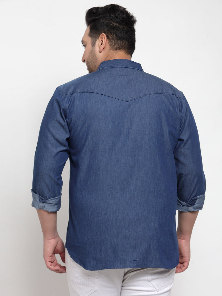 Plus Size Men Blue Regular Fit Solid Casual Denim Shirt