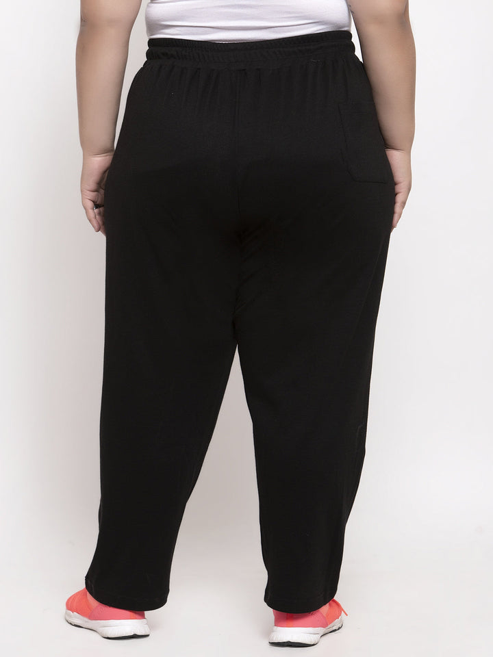 Plus Size Women Black Solid Straight-Fit Track Pants