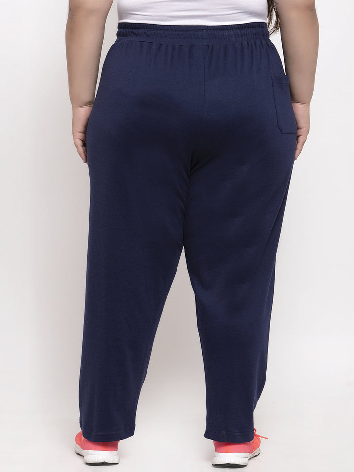 Plus Size Women Navy Blue Solid Straight-Fit Track Pants