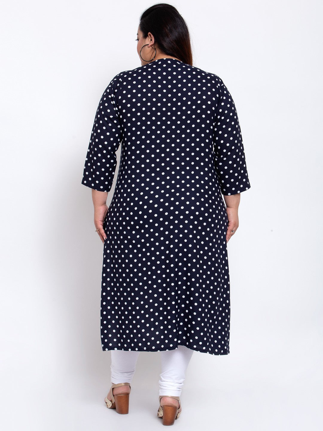 Plus Size Women Navy Blue Printed Kurta