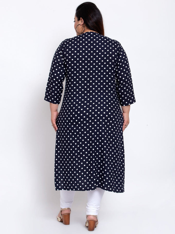 Plus Size Women Navy Blue Printed Kurta