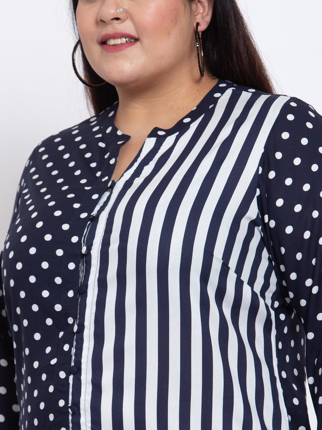Plus Size Women Navy Blue Printed Kurta