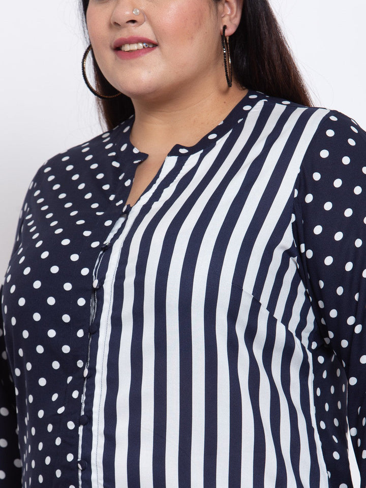 Plus Size Women Navy Blue Printed Kurta