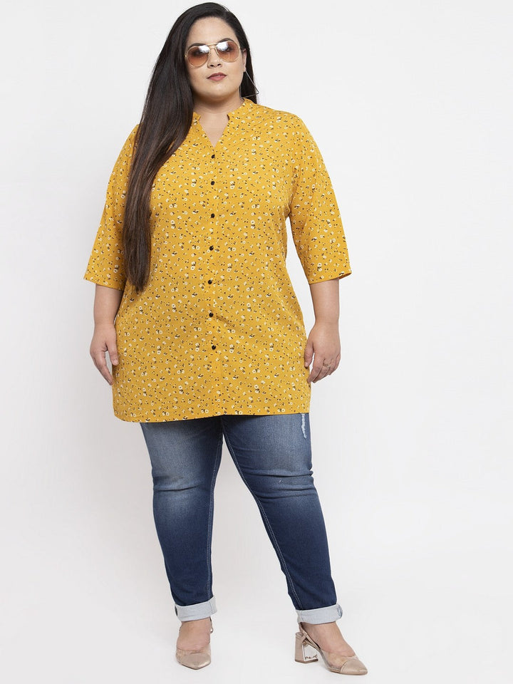 Plus Size Women Yellow Printed Tunic