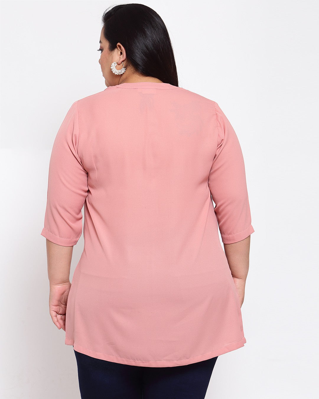 Plus Size Women Pink Mandarin Collar Tunic