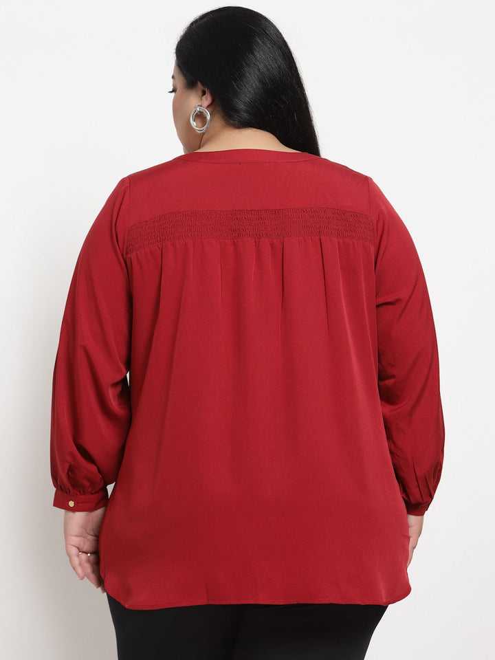 Plus Size Red Plusize Mandarin Collar Top