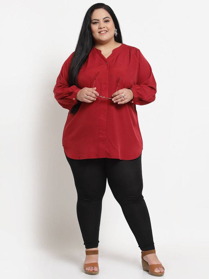 Plus Size Red Plusize Mandarin Collar Top