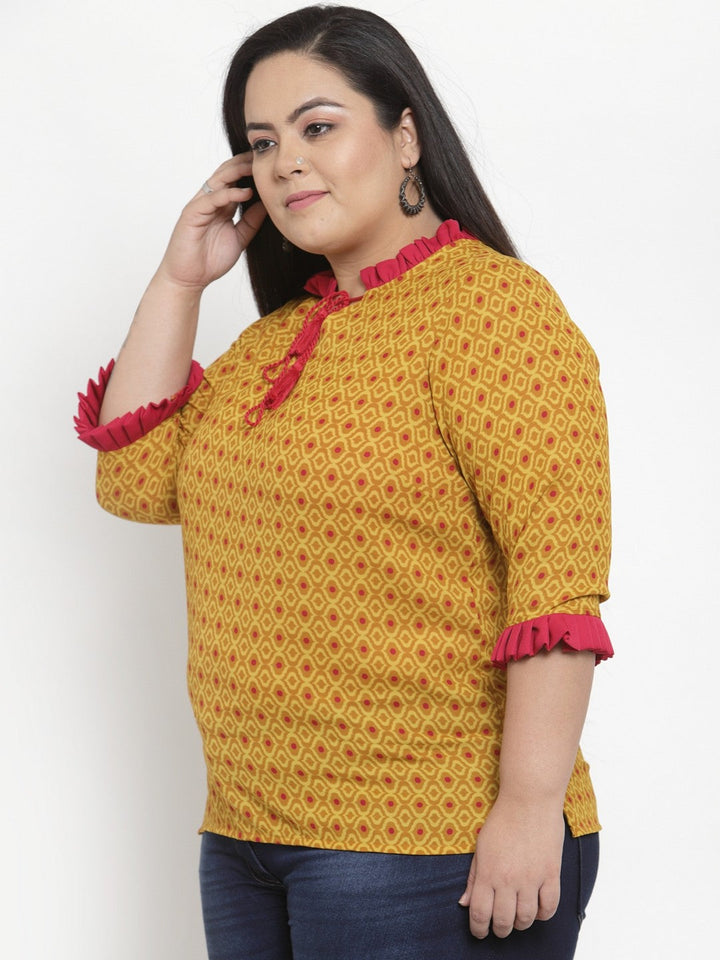 Plus Size Women Mustard Yellow Printed Top