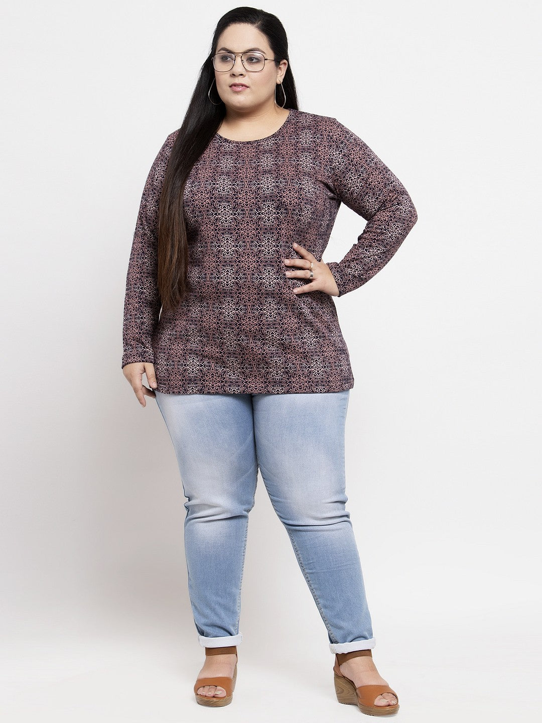 Plus Size Multicoloured Printed Pure Cotton Top