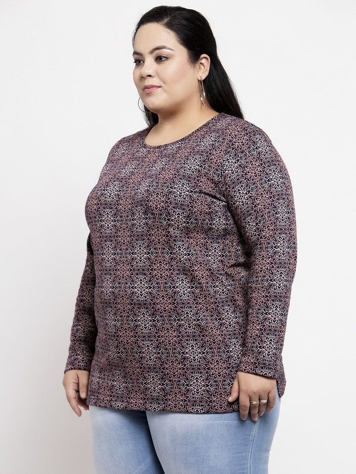Plus Size Multicoloured Printed Pure Cotton Top