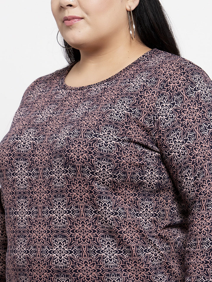 Plus Size Multicoloured Printed Pure Cotton Top