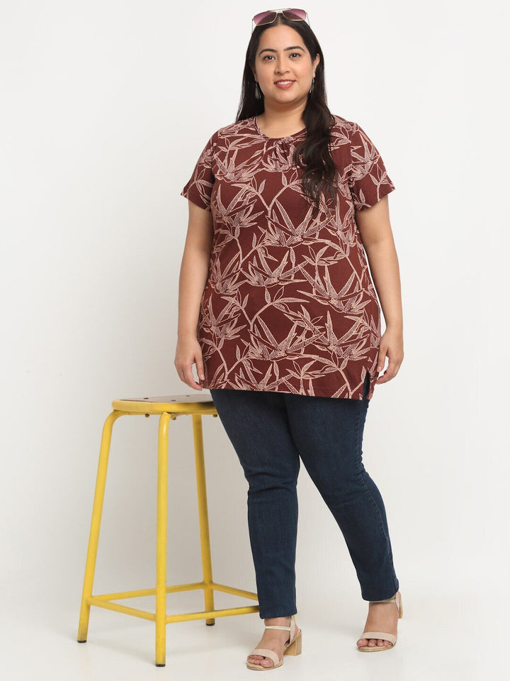 Plus Size  Tropical Printed Cotton T-shirt