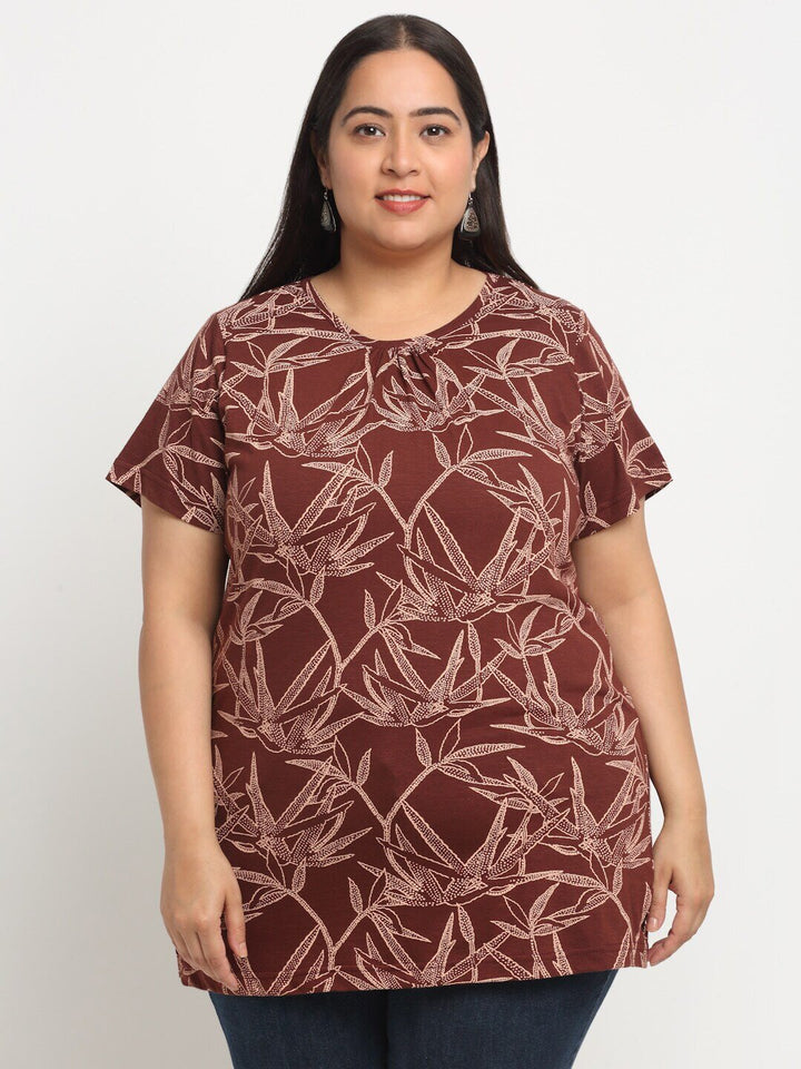 Plus Size  Tropical Printed Cotton T-shirt
