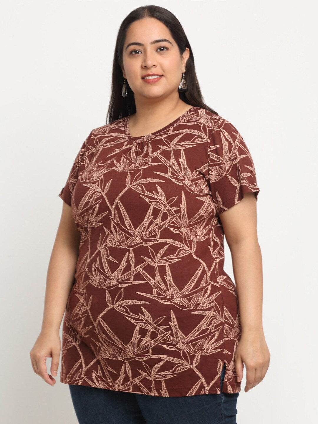 Plus Size  Tropical Printed Cotton T-shirt