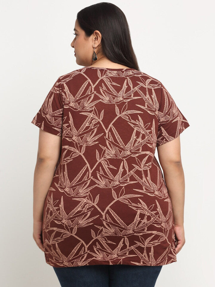 Plus Size  Tropical Printed Cotton T-shirt