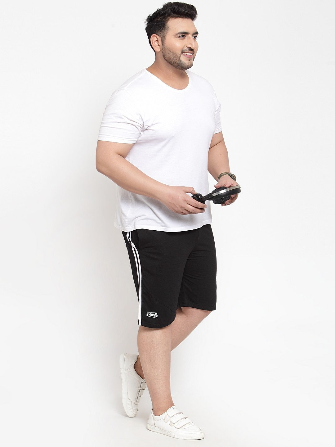 Plus Size Men Black Solid Regular Fit Sports Shorts