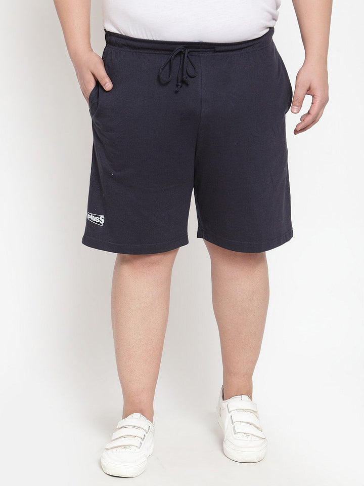 Plus Size Men Navy Blue Solid Regular Fit Sports Shorts