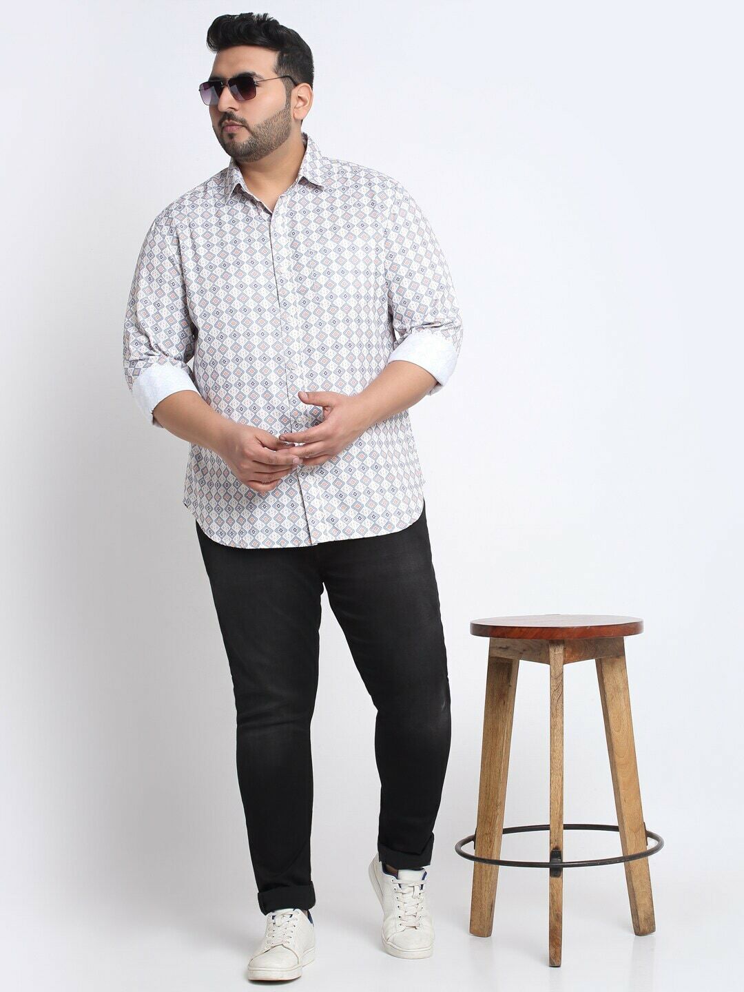 Plus Size Men Printed Cotton Casual Shirt