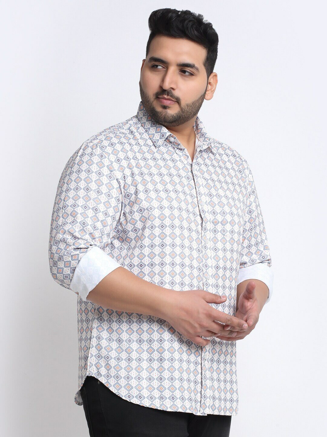 Plus Size Men Printed Cotton Casual Shirt