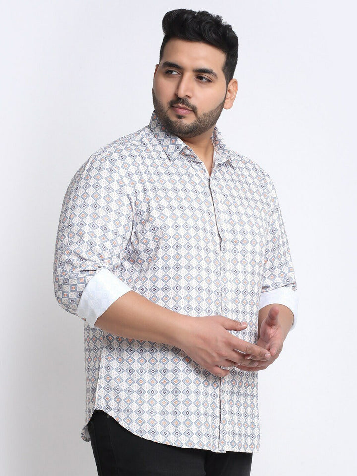 Plus Size Men Printed Cotton Casual Shirt