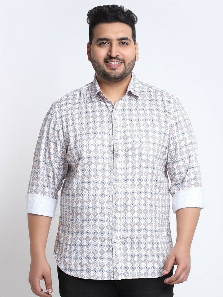 Plus Size Men Printed Cotton Casual Shirt