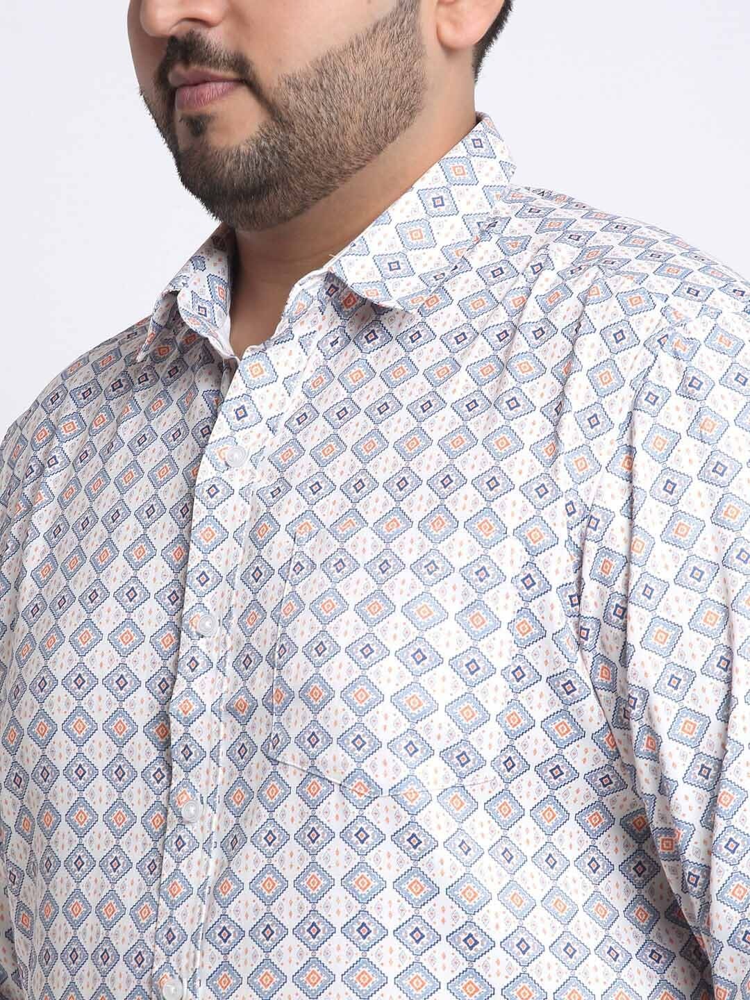Plus Size Men Printed Cotton Casual Shirt