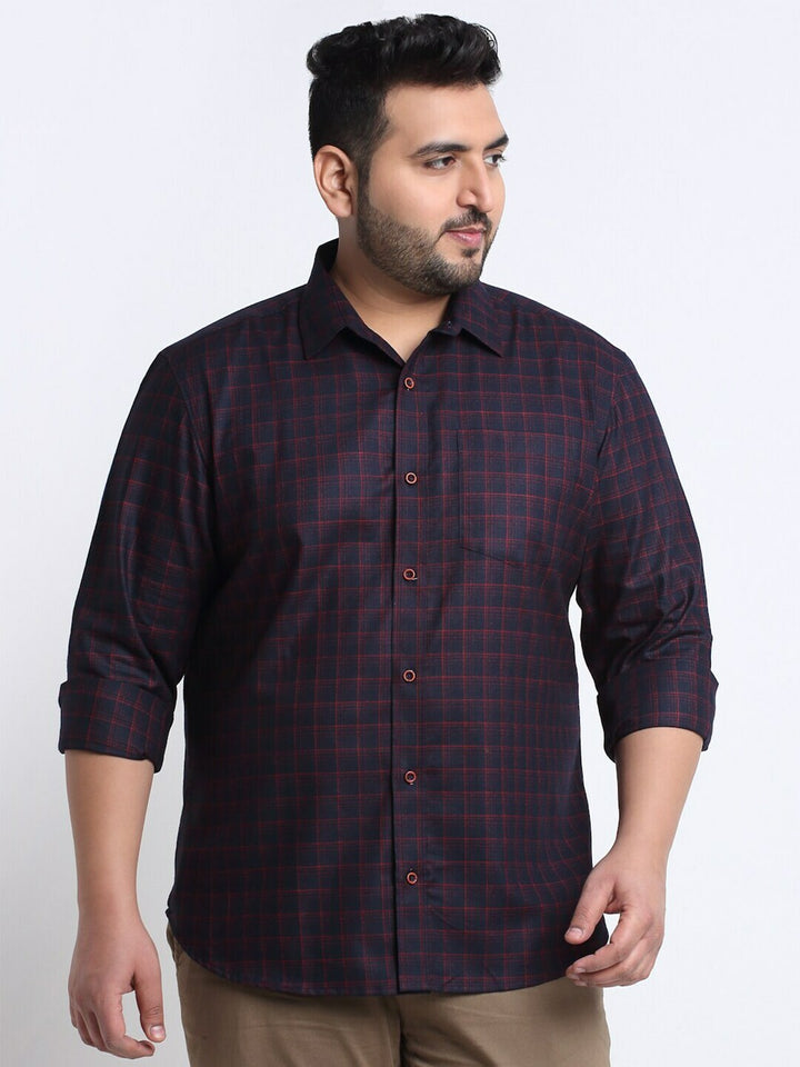 Plus Size Men Red Checked Casual Shirt