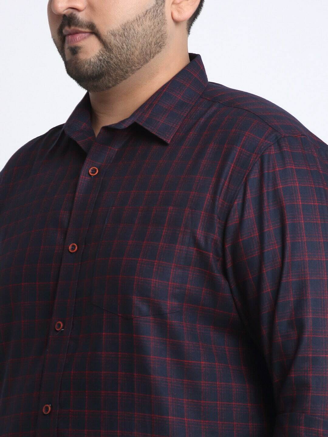Plus Size Men Red Checked Casual Shirt