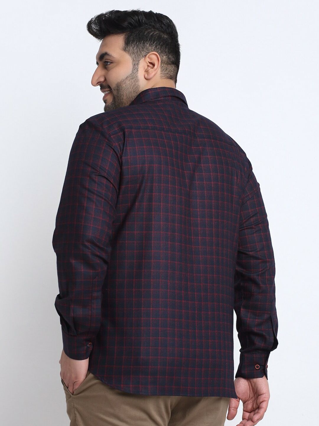 Plus Size Men Red Checked Casual Shirt