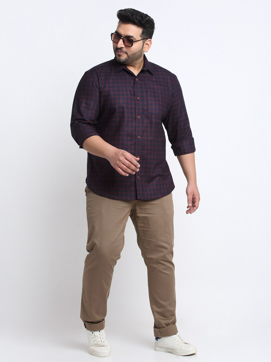 Plus Size Men Red Checked Casual Shirt