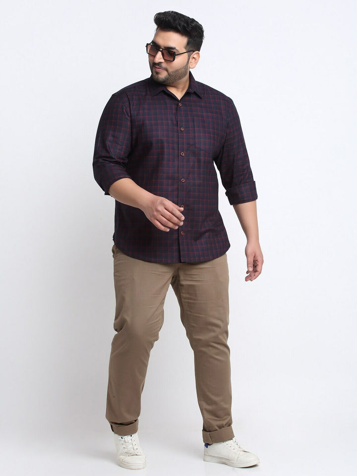 Plus Size Men Red Checked Casual Shirt