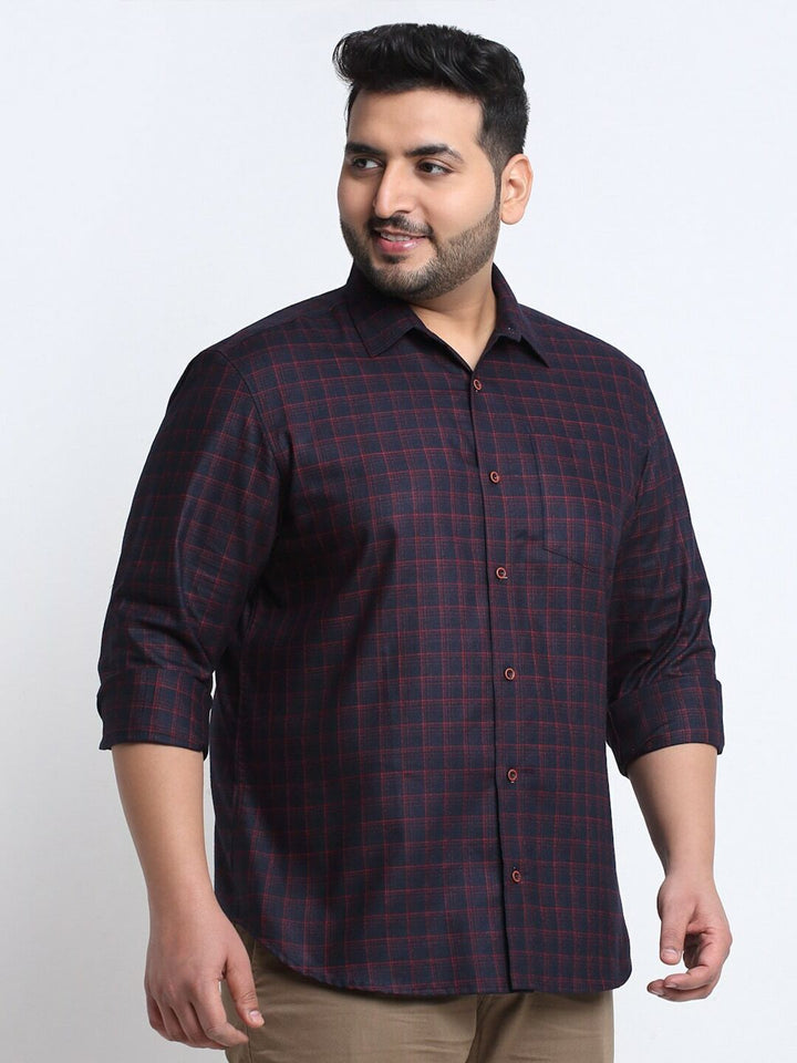 Plus Size Men Red Checked Casual Shirt