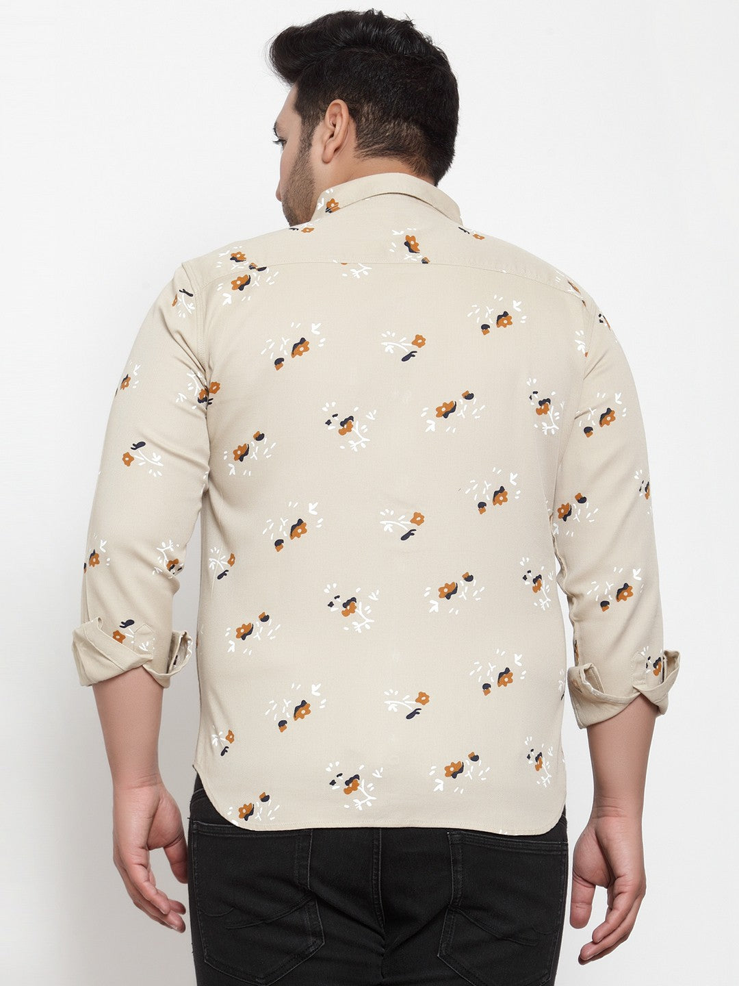 Plus Size Men Beige  Orange Regular Fit Printed Casual Shirt