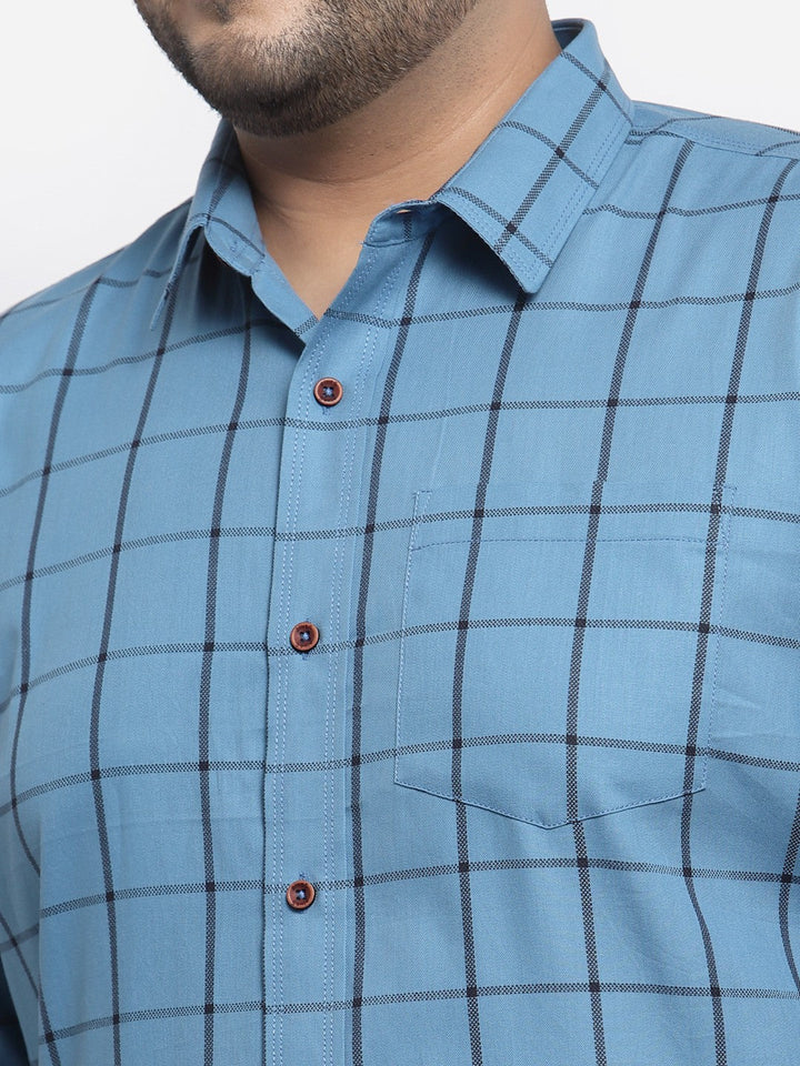 Plus Size Men Blue Tartan Checks Checked Casual Shirt
