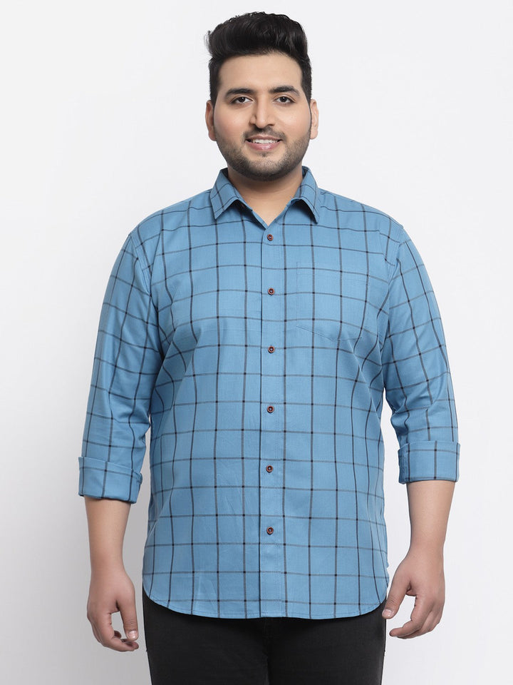 Plus Size Men Blue Tartan Checks Checked Casual Shirt