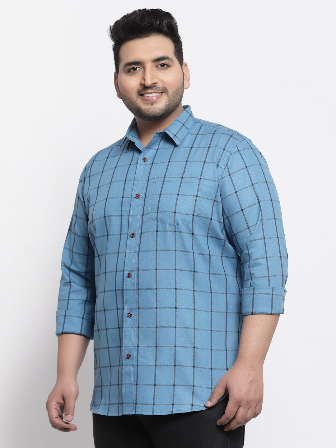 Plus Size Men Blue Tartan Checks Checked Casual Shirt