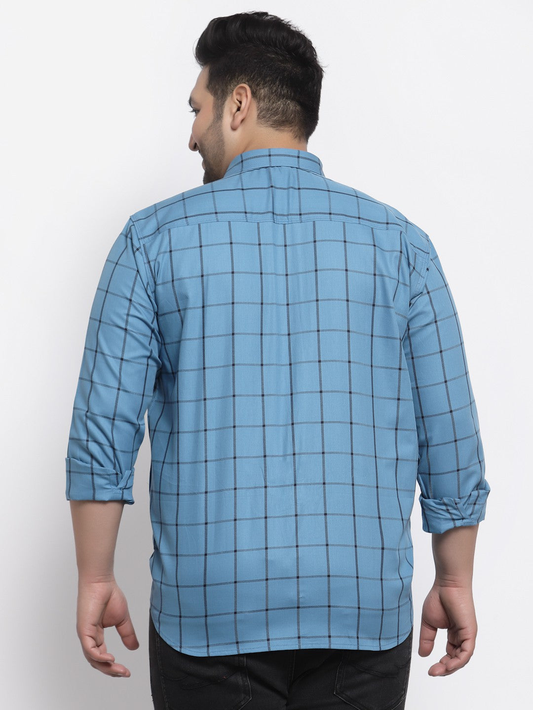 Plus Size Men Blue Tartan Checks Checked Casual Shirt