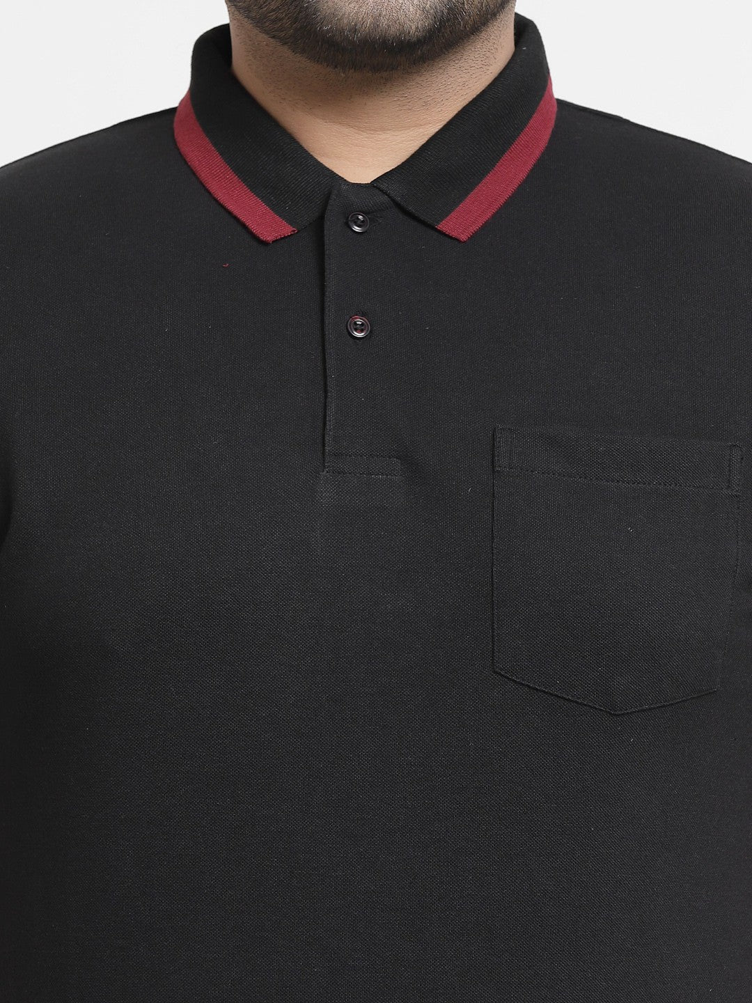 Plus Size Men Black Polo Collar Cotton T-shirt