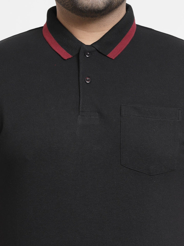Plus Size Men Black Polo Collar Cotton T-shirt
