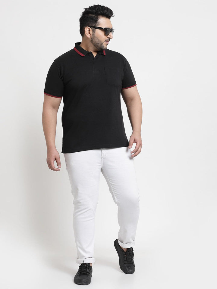 Plus Size Men Black Polo Collar Cotton T-shirt