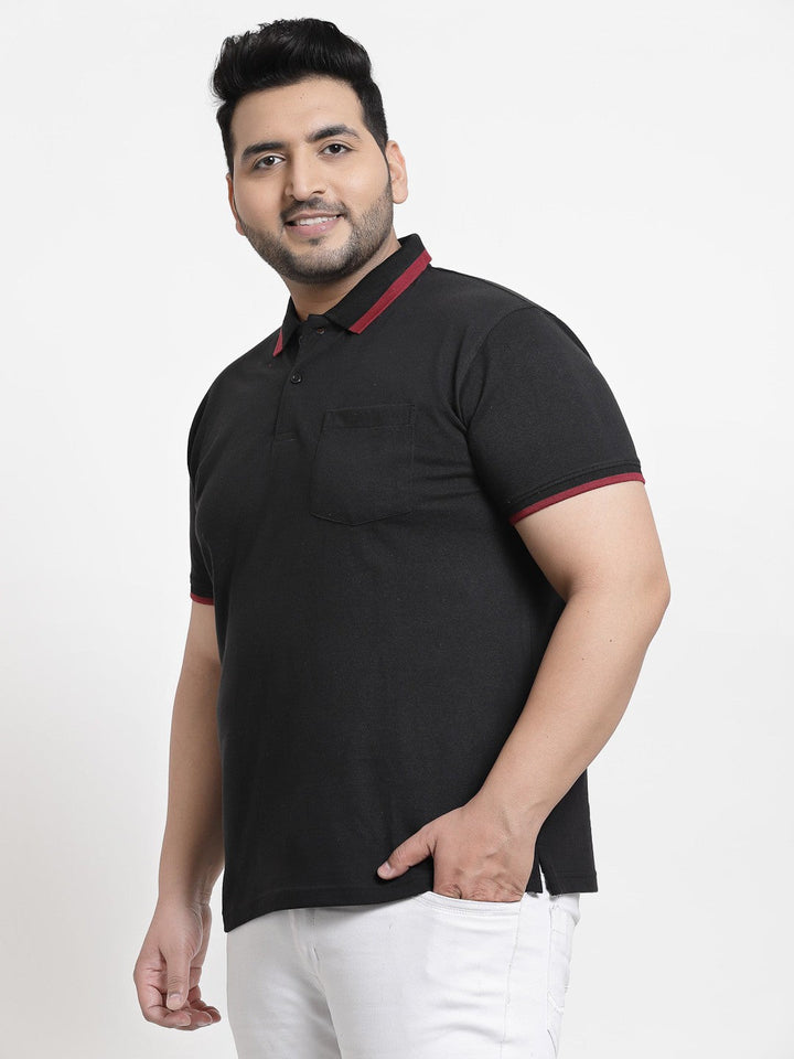 Plus Size Men Black Polo Collar Cotton T-shirt