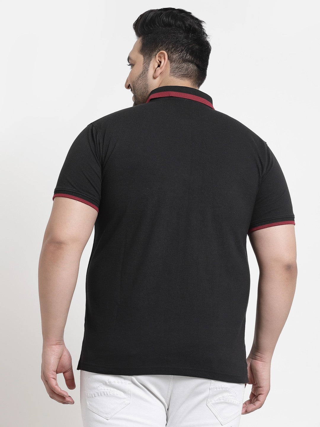 Plus Size Men Black Polo Collar Cotton T-shirt