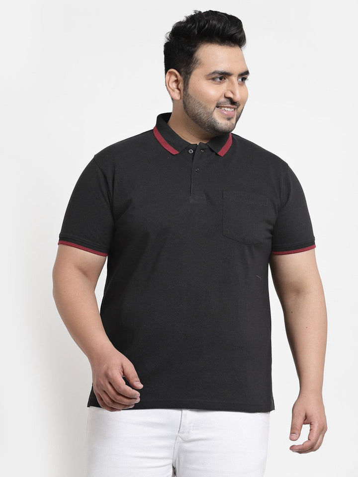 Plus Size Men Black Polo Collar Cotton T-shirt