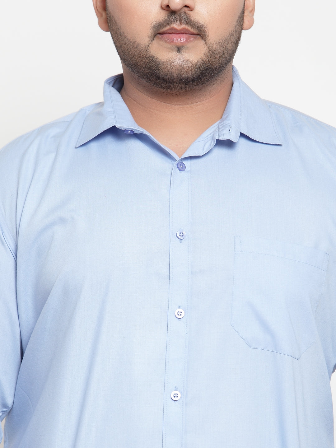 Plus Size Men Blue Regular Fit Solid Cotton Casual Shirt