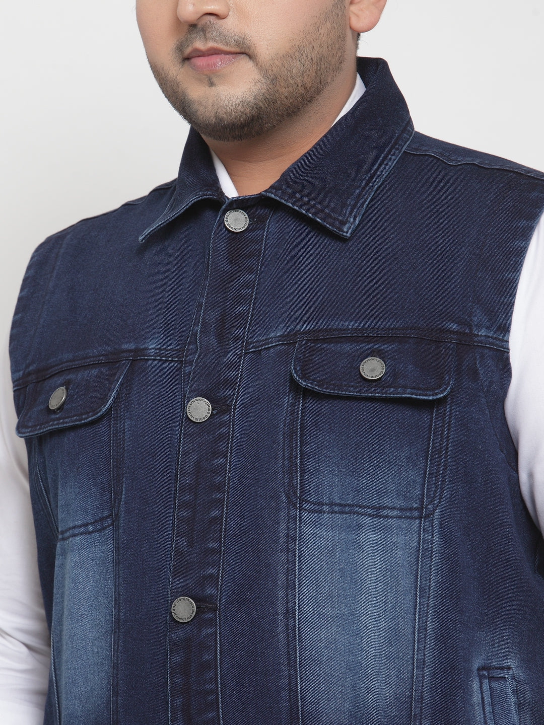 Plus Size Men Blue Solid Denim Jacket