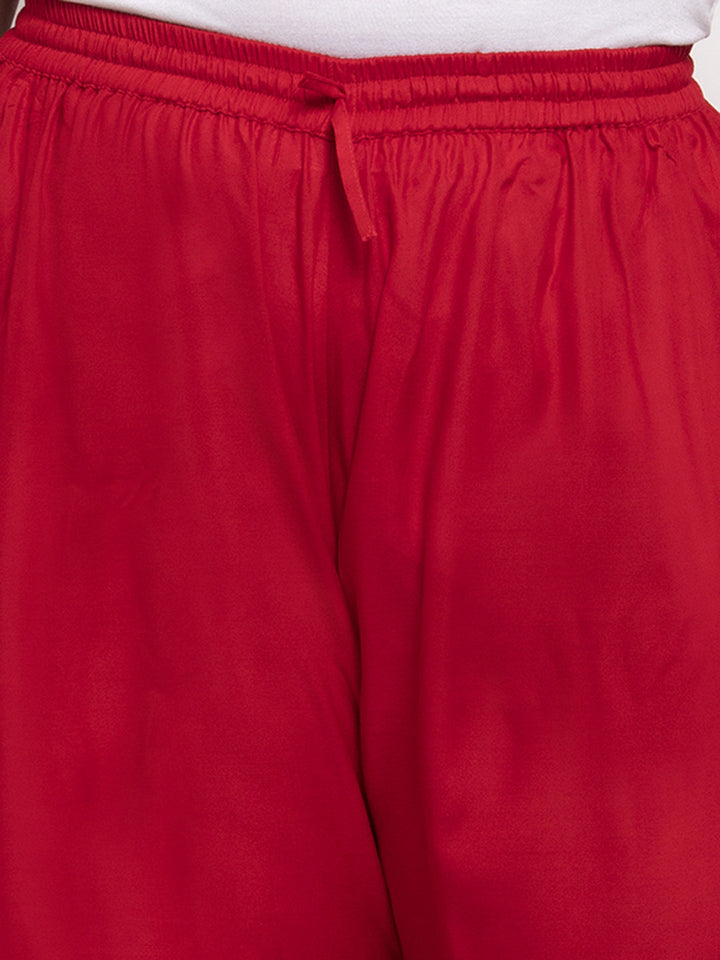 Plus Size Women Red Solid Flared Palazzos