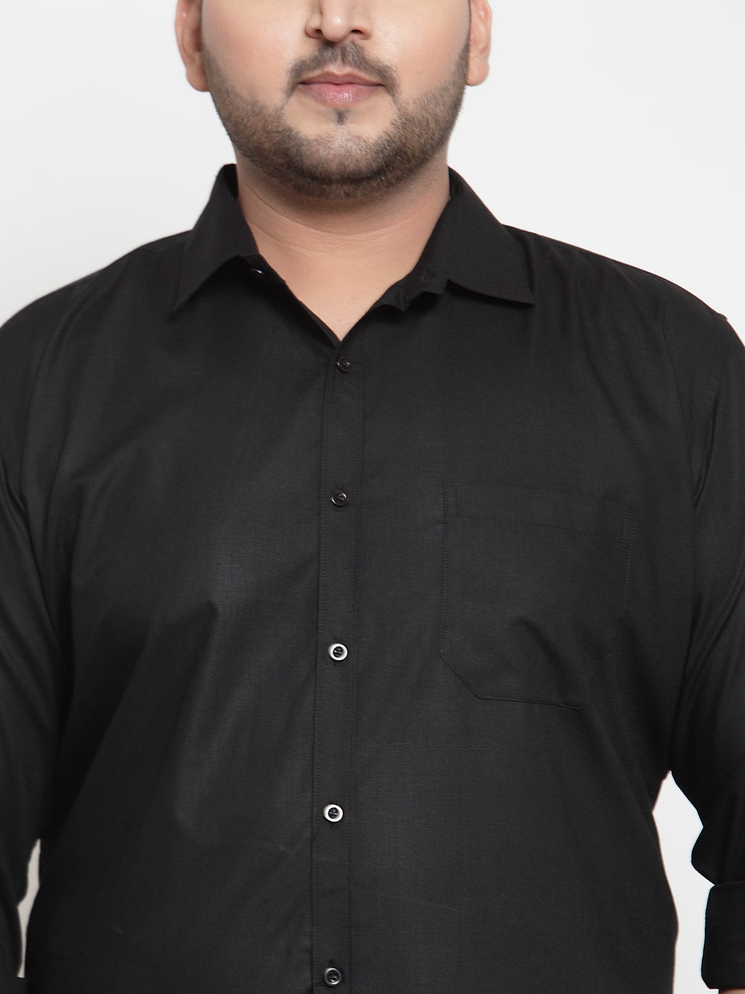 Plus Size Men Black Cotton  Casual Shirt